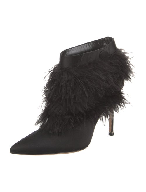 Manolo Blahnik Satin Feather Trim Mules