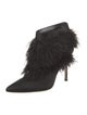 Manolo Blahnik Satin Feather Trim Mules