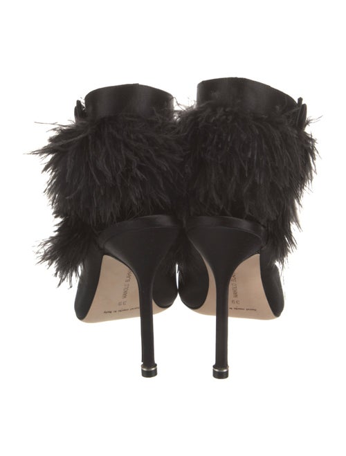 Manolo Blahnik Satin Feather Trim Mules