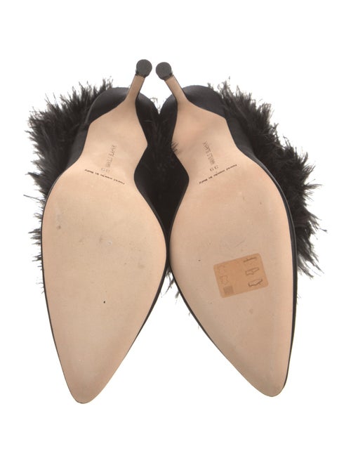 Manolo Blahnik Satin Feather Trim Mules