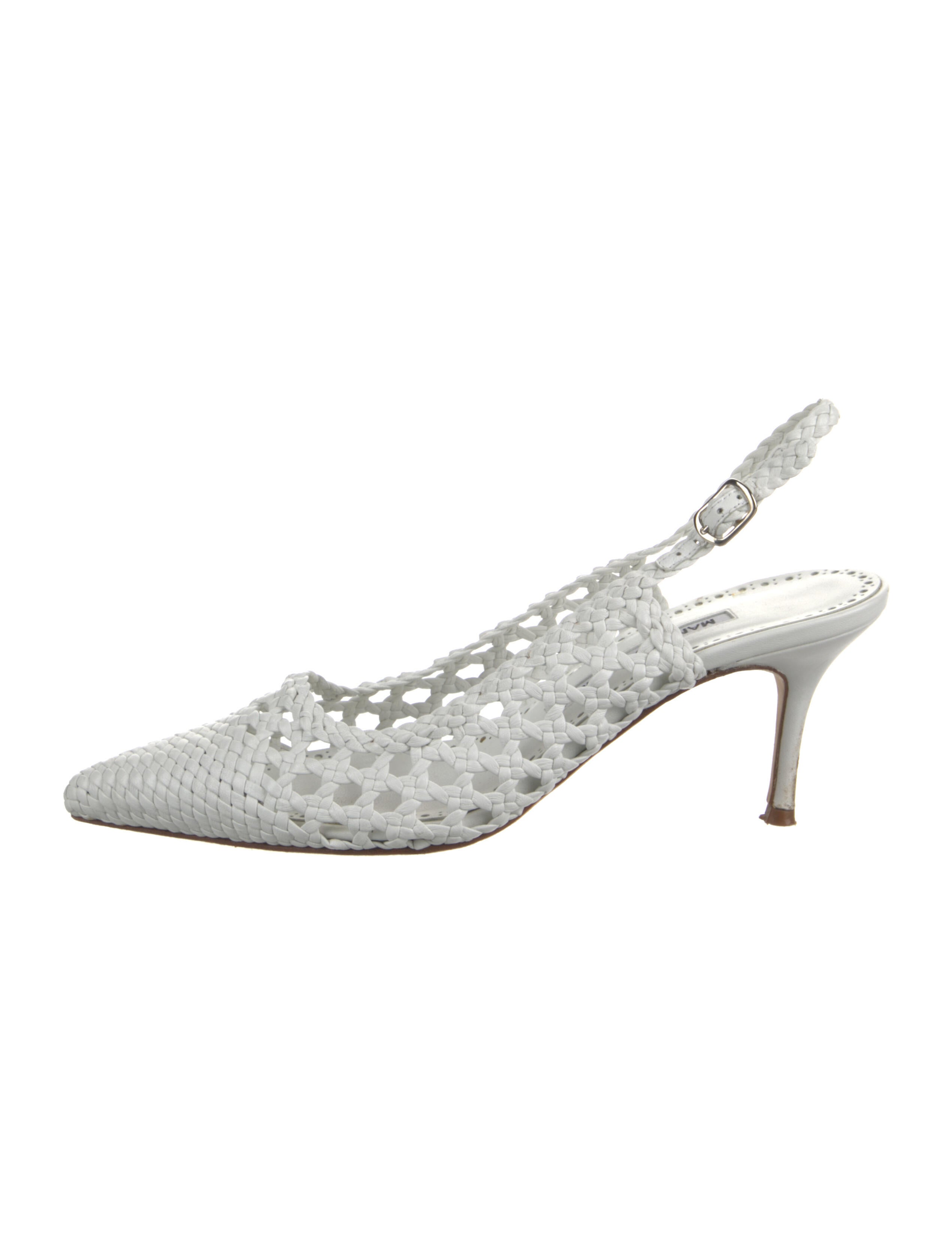 Manolo Blahnik Leather Braided Accents Slingback Pumps