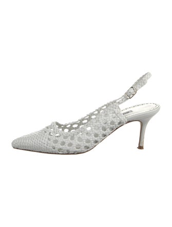 Manolo Blahnik Leather Braided Accents Slingback Pumps