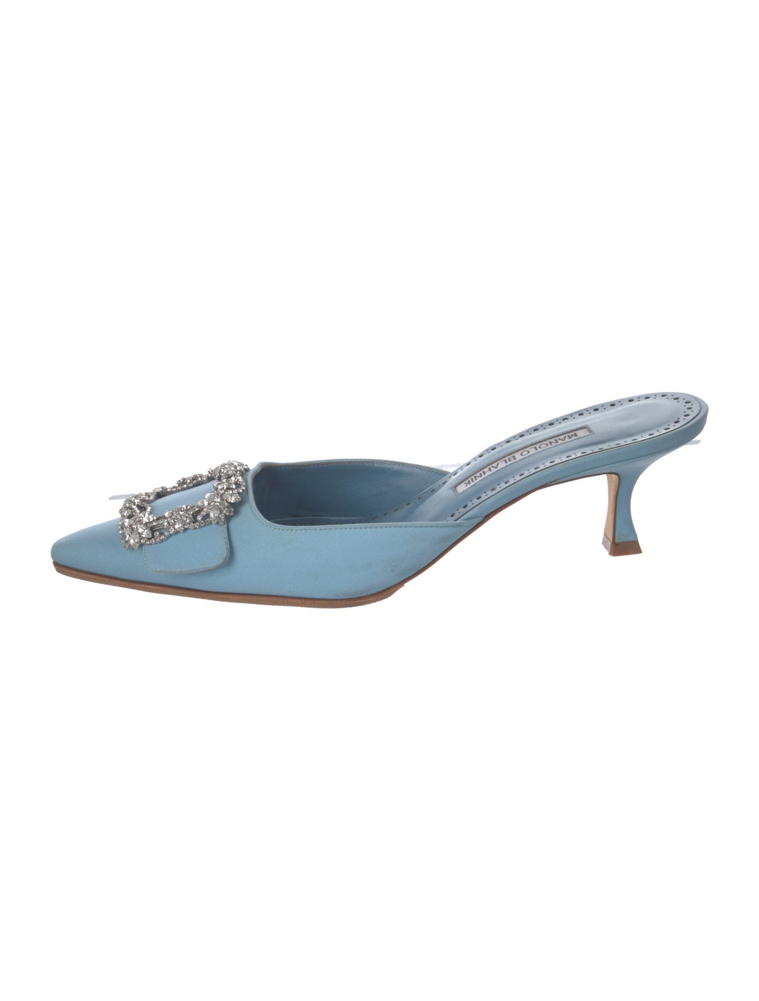 Manolo Blahnik Satin Crystal Embellishments Mules
