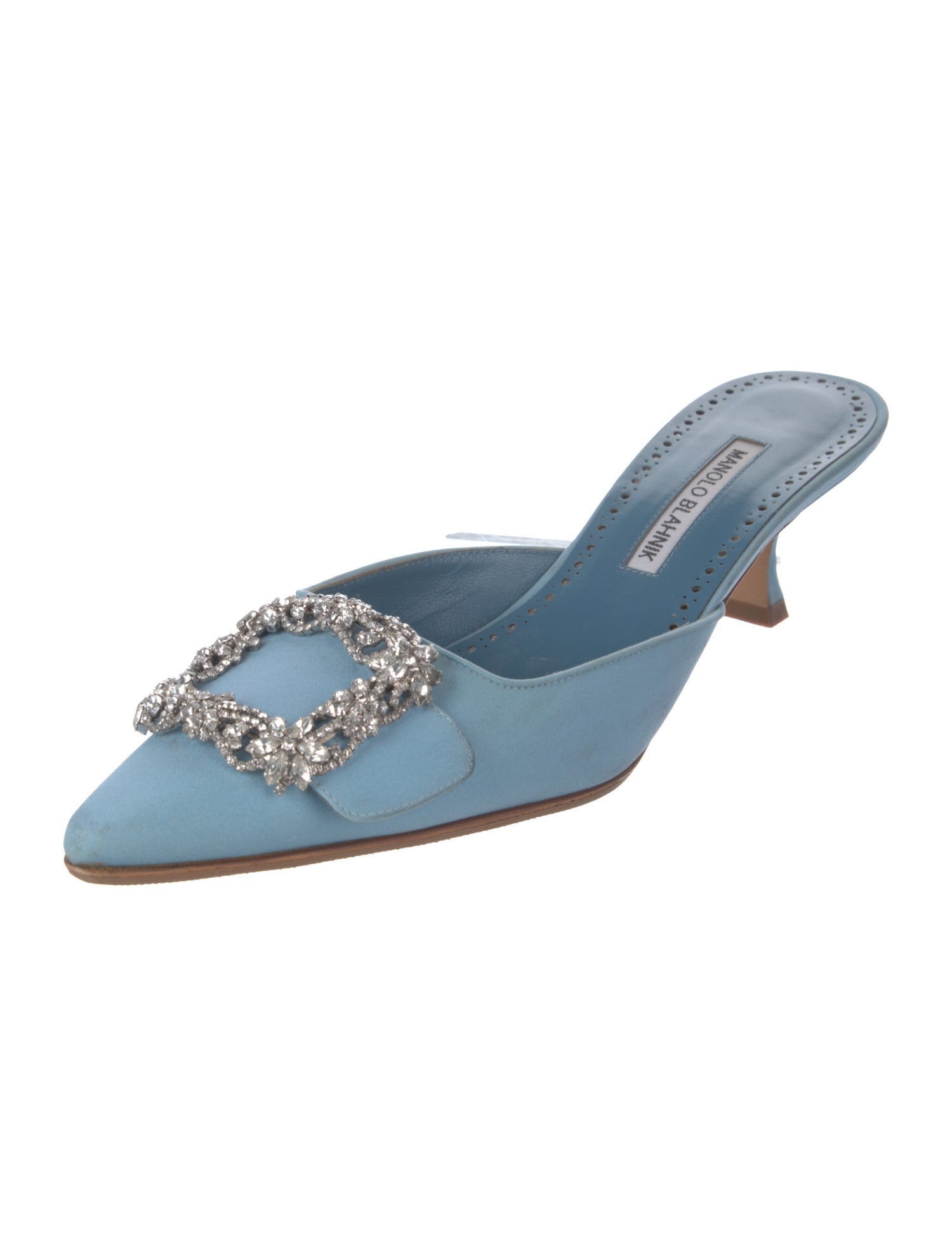 Manolo Blahnik Satin Crystal Embellishments Mules