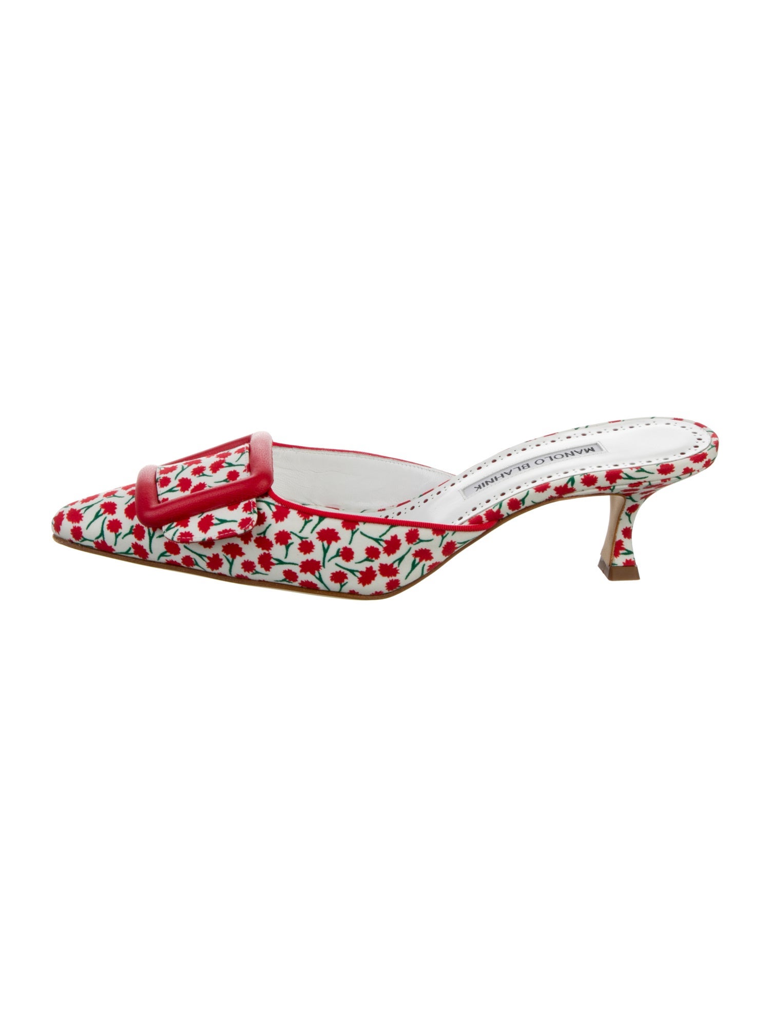 Manolo Blahnik Printed Leather Trim Embellishment Mules