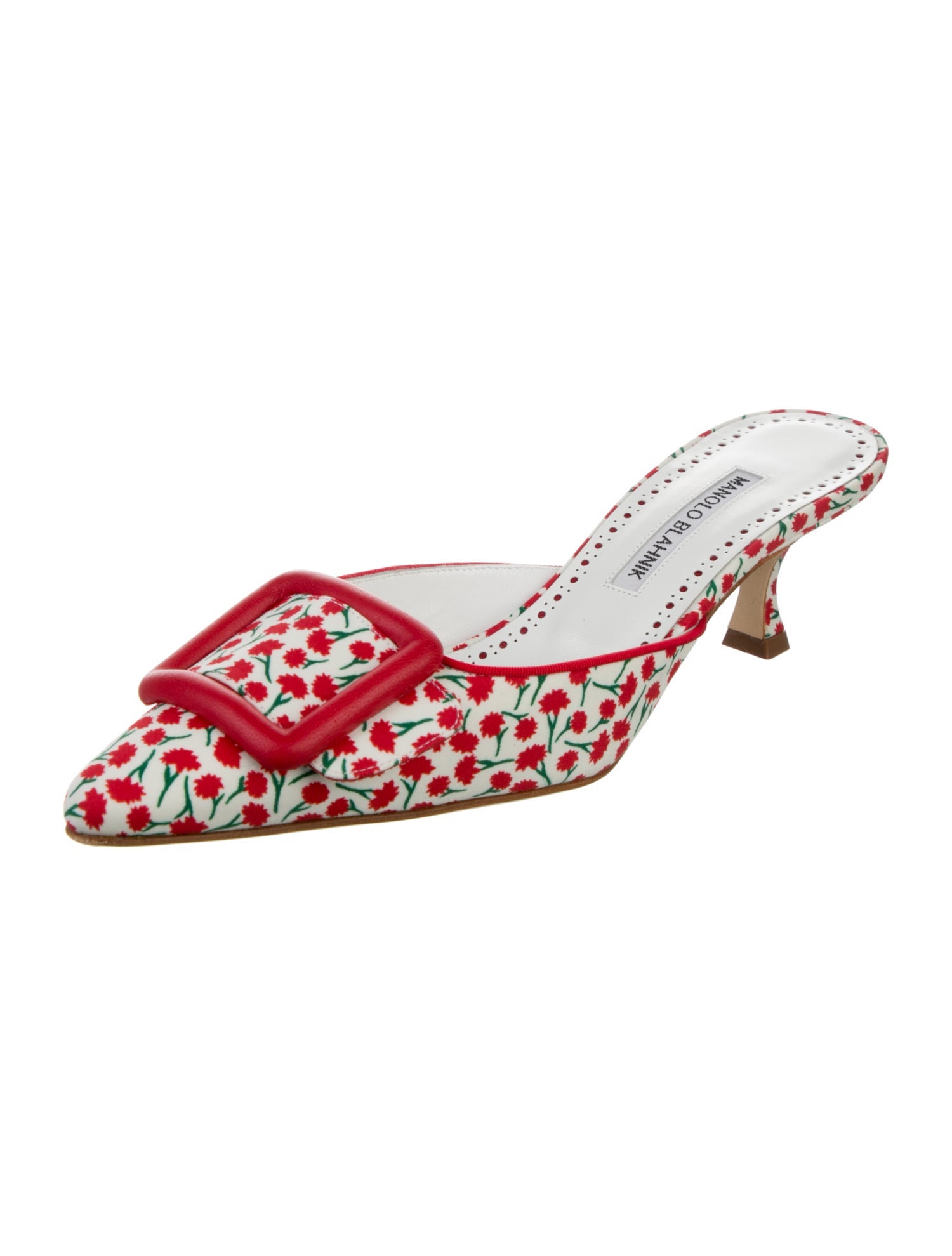 Manolo Blahnik Printed Leather Trim Embellishment Mules