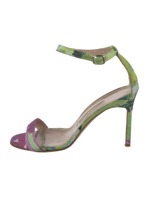 Manolo Blahnik Satin Printed Sandals