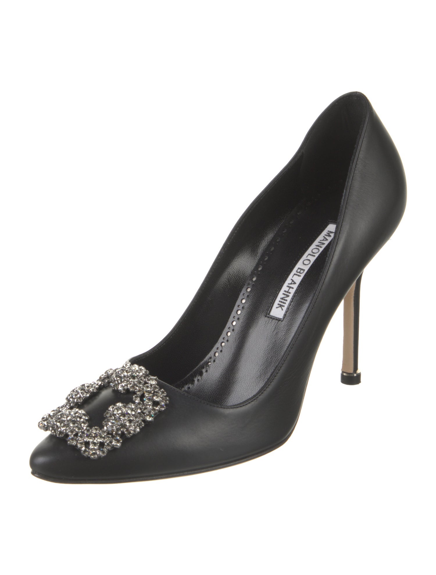 Manolo Blahnik Leather Crystal Embellishments Pumps