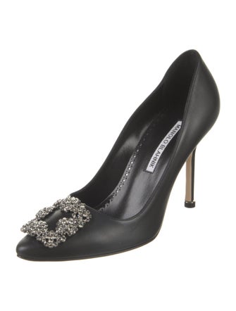 Manolo Blahnik Leather Crystal Embellishments Pumps
