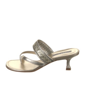 Manolo Blahnik Leather Sequin Embellishments Slides