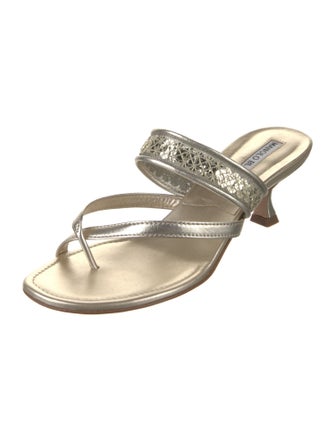 Manolo Blahnik Leather Sequin Embellishments Slides