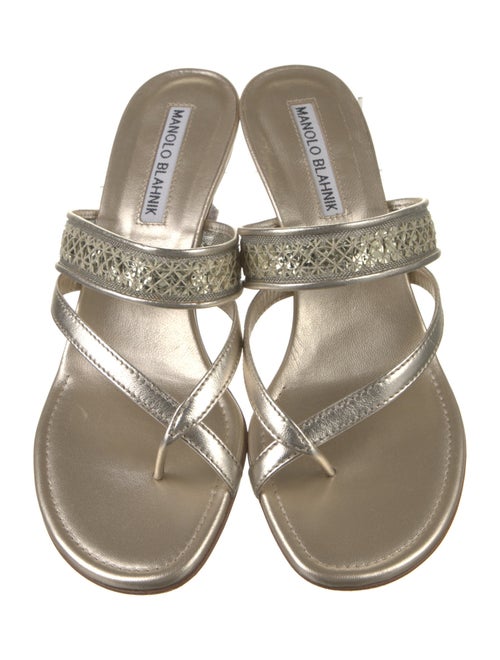Manolo Blahnik Leather Sequin Embellishments Slides