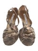 Manolo Blahnik Embossed Leather Animal Print T-Strap Sandals