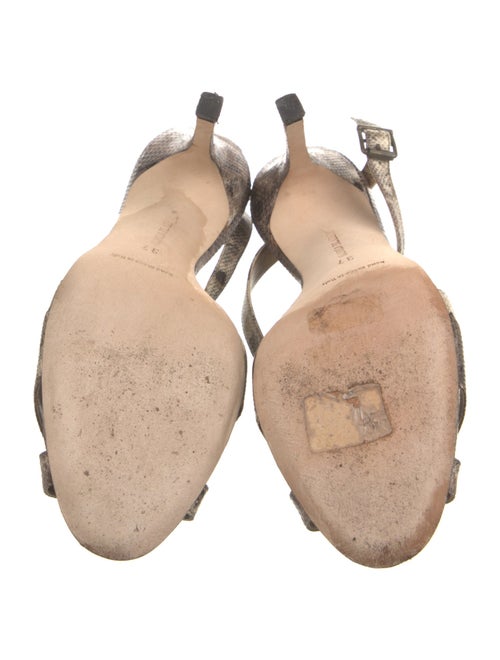 Manolo Blahnik Embossed Leather Animal Print T-Strap Sandals