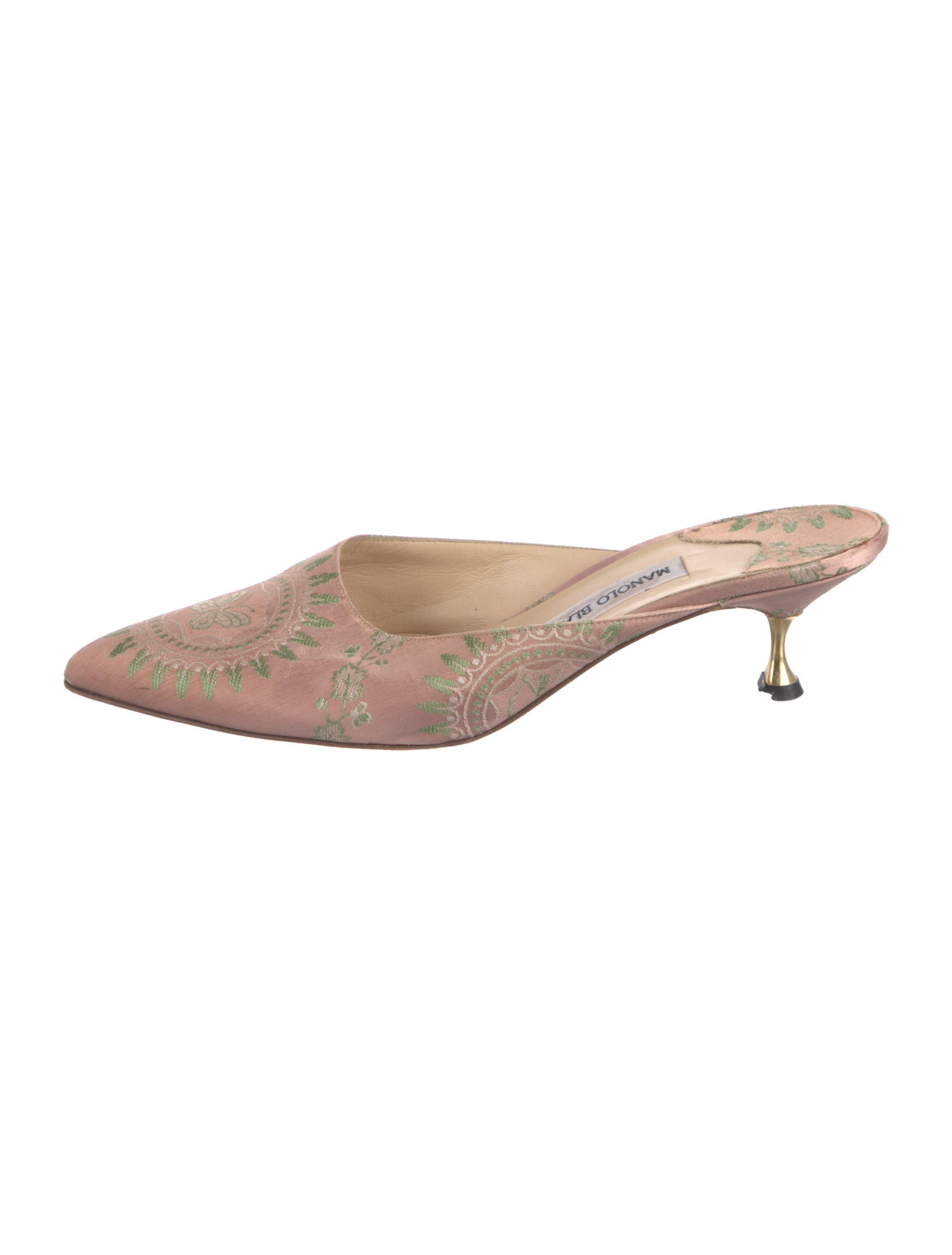 Manolo Blahnik Canvas Embroidered Accent Mules