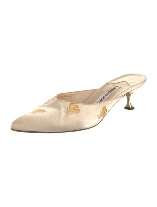 Manolo Blahnik Satin Graphic Print Mules