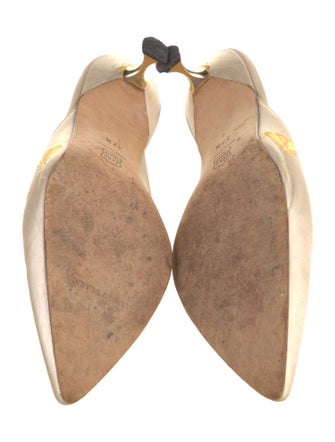 Manolo Blahnik Satin Graphic Print Mules