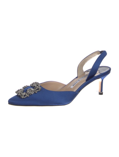 Manolo Blahnik Satin Crystal Embellishments Slingback Pumps
