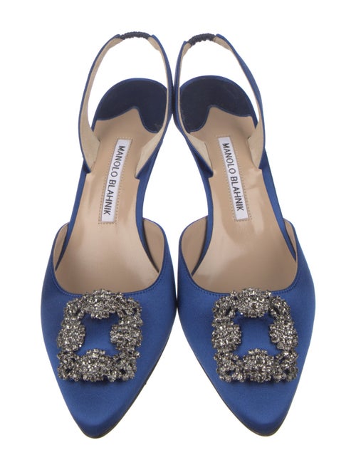 Manolo Blahnik Satin Crystal Embellishments Slingback Pumps