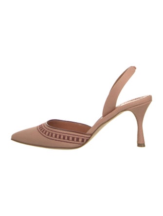 Manolo Blahnik Canvas Embroidered Accent Slingback Pumps