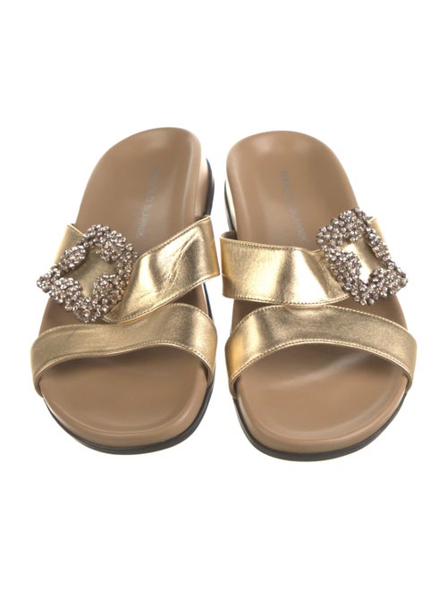 Manolo Blahnik Leather Crystal Embellishments Slides