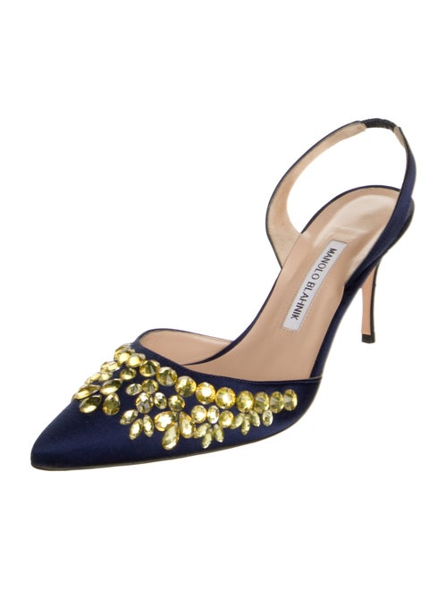 Manolo Blahnik Satin Crystal Embellishments Slingback Pumps