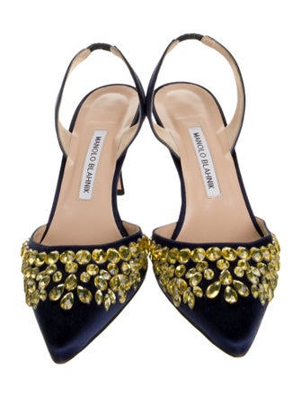 Manolo Blahnik Satin Crystal Embellishments Slingback Pumps