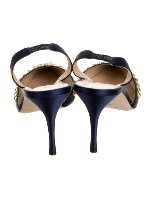 Manolo Blahnik Satin Crystal Embellishments Slingback Pumps