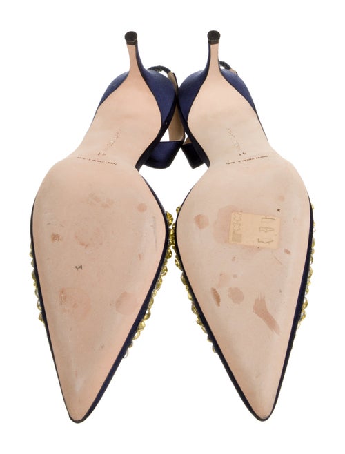 Manolo Blahnik Satin Crystal Embellishments Slingback Pumps