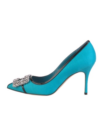 Manolo Blahnik Satin Crystal Embellishments Pumps
