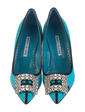Manolo Blahnik Satin Crystal Embellishments Pumps