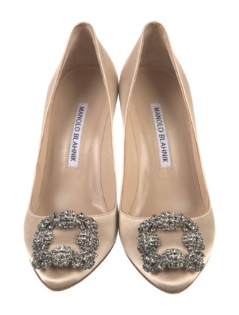Manolo Blahnik Satin Crystal Embellishments Pumps