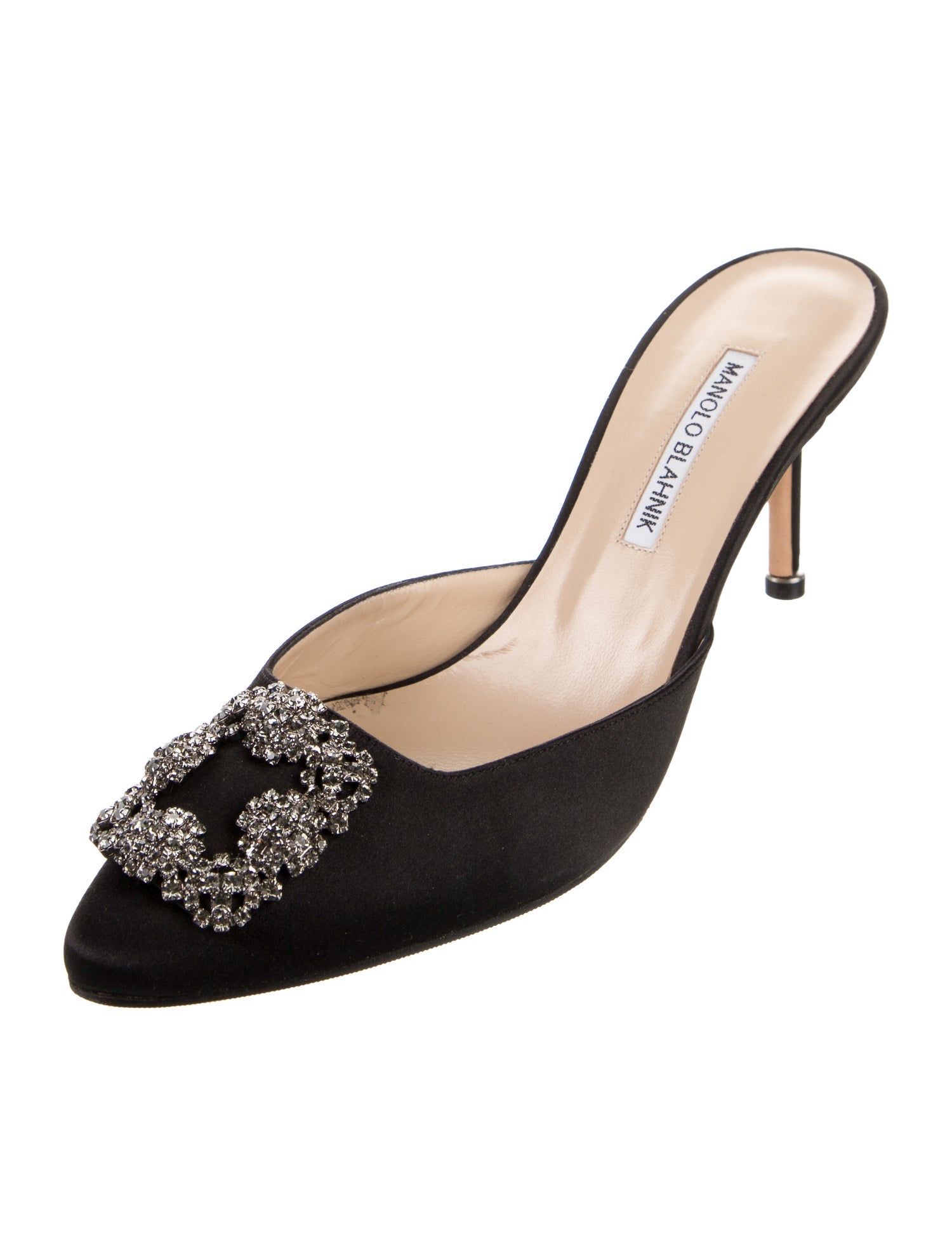 Manolo Blahnik Satin Crystal Embellishments Mules