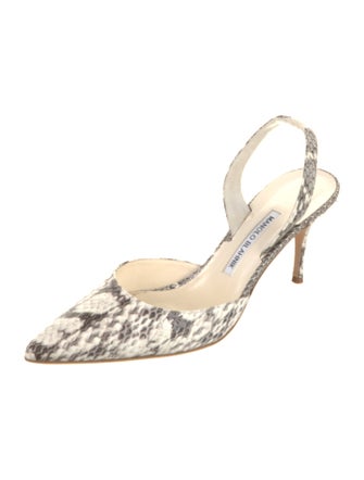 Manolo Blahnik Embossed Leather Animal Print Slingback Pumps