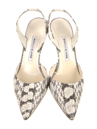 Manolo Blahnik Embossed Leather Animal Print Slingback Pumps