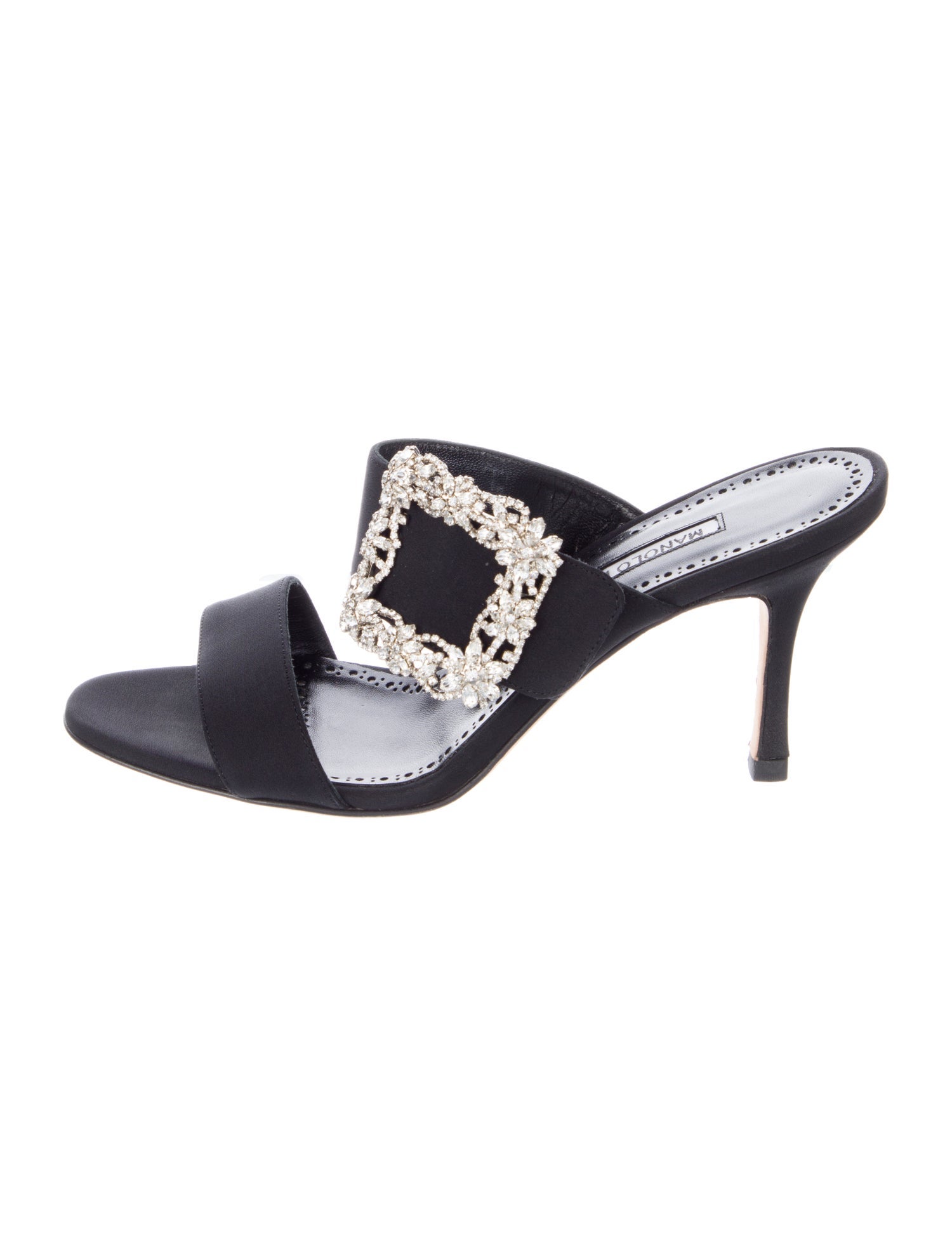Manolo Blahnik Satin Crystal Embellishments Slides