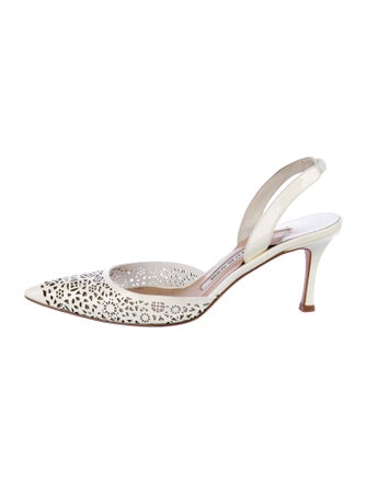 Manolo Blahnik Patent Leather Lasercut Accents Slingback Pumps
