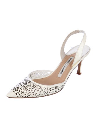 Manolo Blahnik Patent Leather Lasercut Accents Slingback Pumps