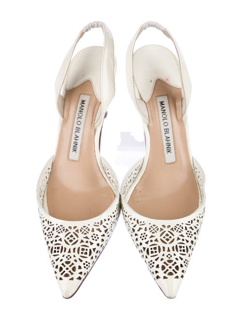 Manolo Blahnik Patent Leather Lasercut Accents Slingback Pumps
