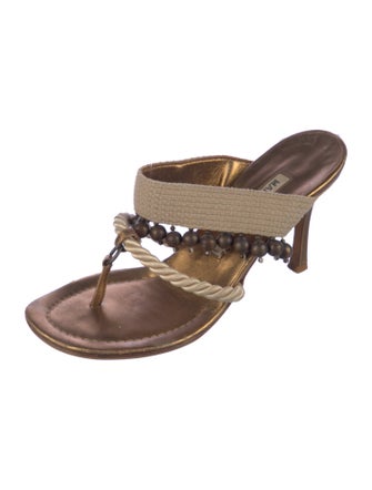 Manolo Blahnik Leather Beaded Accents Slides