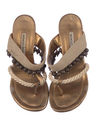 Manolo Blahnik Leather Beaded Accents Slides