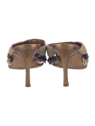 Manolo Blahnik Leather Beaded Accents Slides