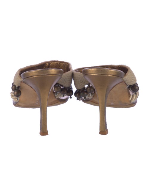 Manolo Blahnik Leather Beaded Accents Slides