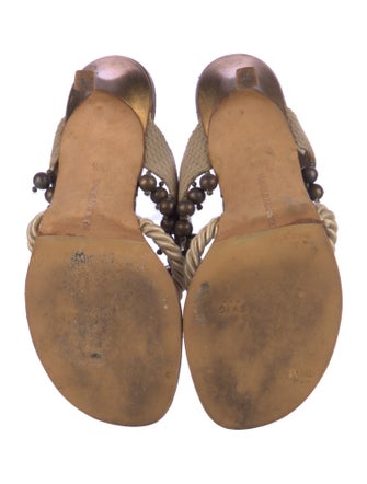 Manolo Blahnik Leather Beaded Accents Slides