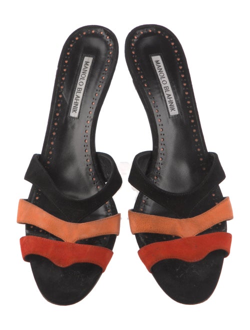 Manolo Blahnik Suede Colorblock Pattern Slides