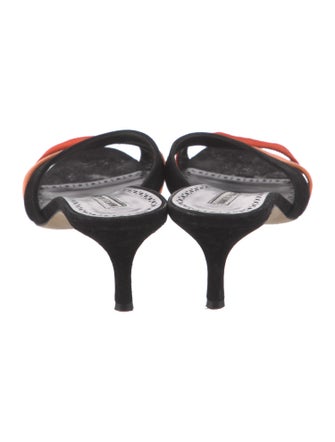 Manolo Blahnik Suede Colorblock Pattern Slides