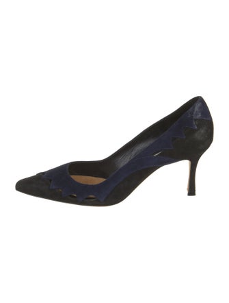 Manolo Blahnik Suede Cutout Accent Pumps