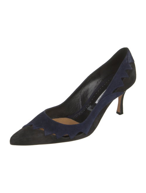 Manolo Blahnik Suede Cutout Accent Pumps