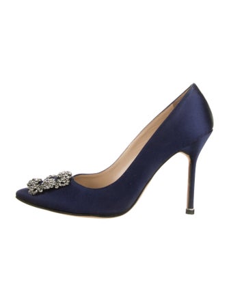 Manolo Blahnik Satin Crystal Embellishments Pumps