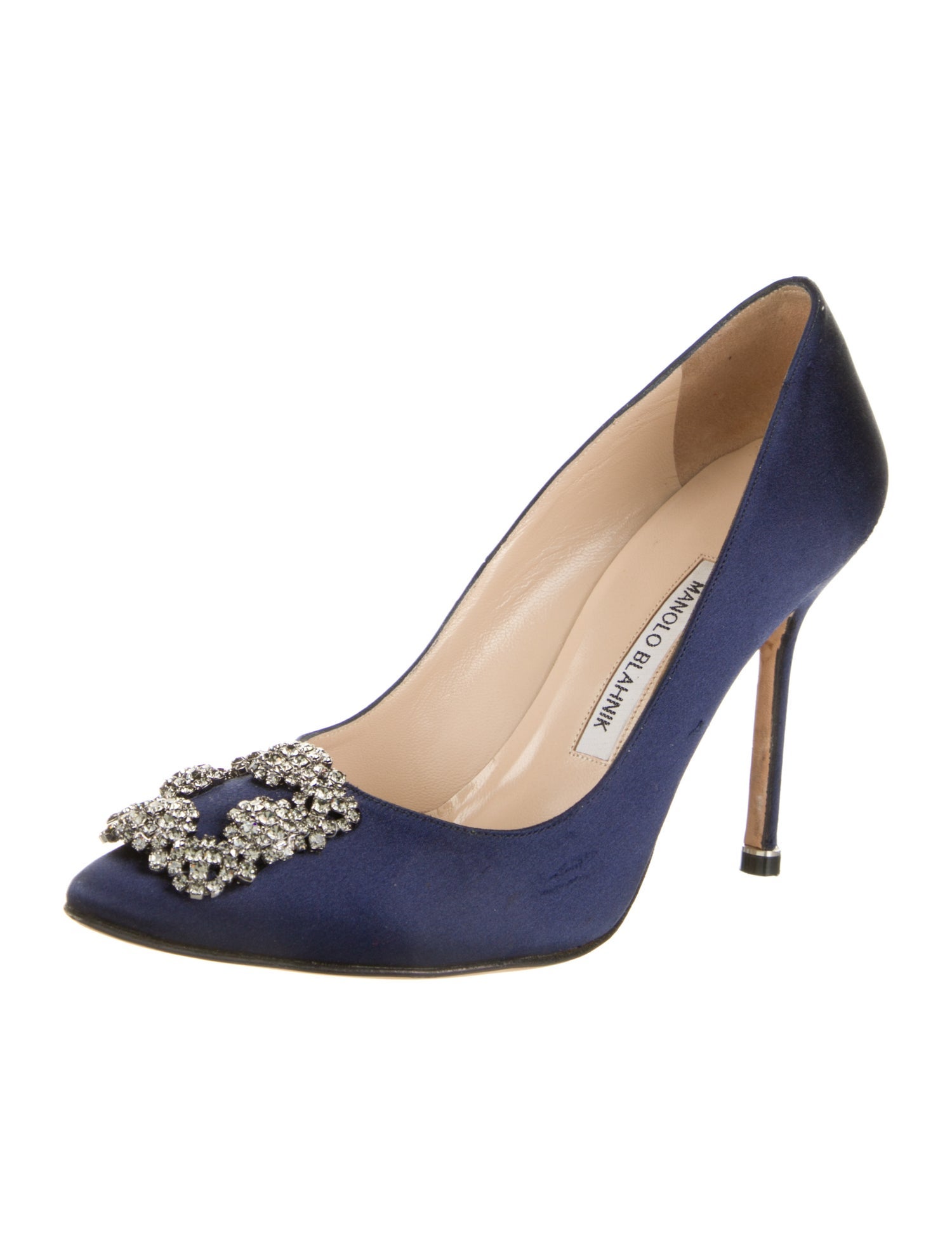 Manolo Blahnik Satin Crystal Embellishments Pumps